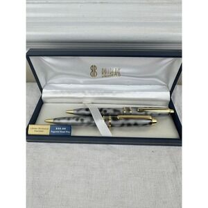 Bill Blass Continental Gray Marble Pen and Pencil Set 221-6 Gold Trim Box Plus
